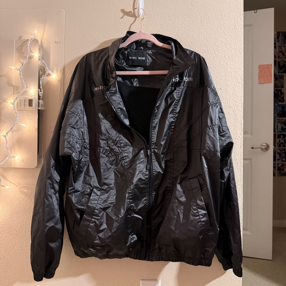M+RC Noir Black Nylon Windbreaker Jacket Logo Track Jacket Men’s Large